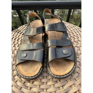 Finn Comfort $275 Gomera Black Leather Hook & Loop Women Sandals 38D EUR 7.5 US